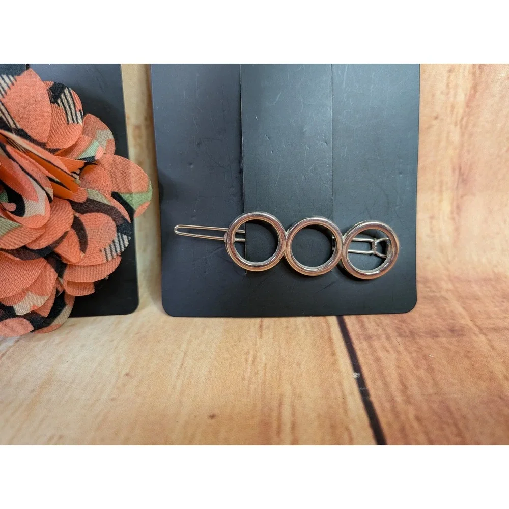 Paparazzi Orange Floral Fabric Hair Clip & Silver Circle Barrette Lot of 2